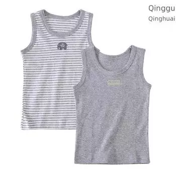 Летний ребристый хлопковый жилет и майка для детей - дышащий комплект из 2 предметов 130 cm