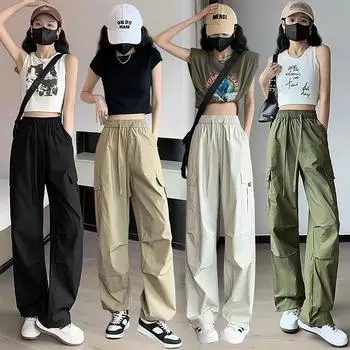 Летний ретро комбинезон повседневный прямой свободный с высокой талией брюки женские XXXL чёрный