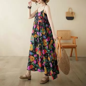 Летний ретро-пуловер без бретелек с подтяжками, свободное платье А-силуэта без рукавов для женщин M