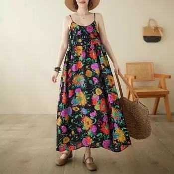 Летний ретро-пуловер без бретелек с подтяжками, свободное платье А-силуэта без рукавов для женщин M