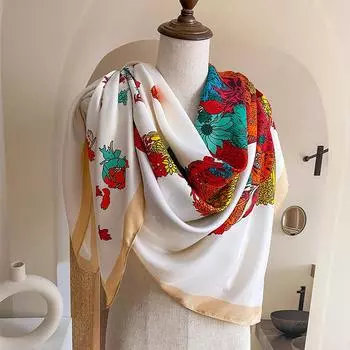 Летний ретро шелковый шарф 130 твил квадратный шарф платок с принтом лошади шаль шарф 130*130cm белый