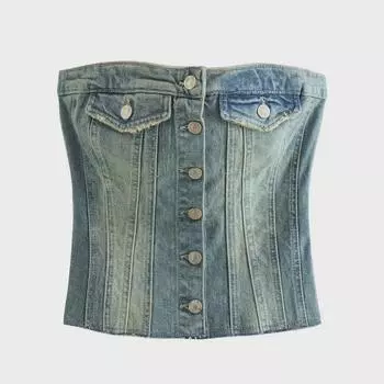 Летний ретро-топ-труба из денима с открытыми плечами 2023 года для женщин Medium
