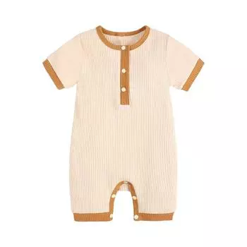 Летний ромпер для новорожденных - Рубчатый боди с коротким рукавом для малыша 60 бежевый