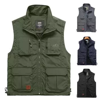 Летний рыболовный жилет с несколькими карманами, однотонный сетчатый дышащий быстросохнущий жилет для улицы M армия зеленый