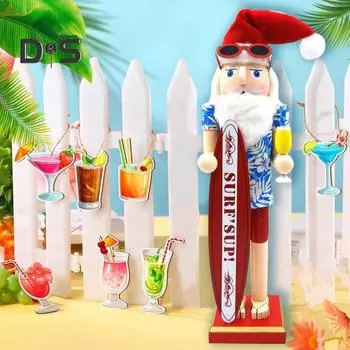 Летний Санта-Щелкунчик Традиционный гавайский тематический пляжный Санта-Щелкунчик Фигурка День на пляже Рождественский декор из деревянного Щелкунчика A