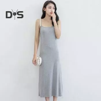 Летний сарафан без рукавов, свободный, однотонный, эластичный, с открытой спиной, круглым вырезом, трапециевидной формы, внутренняя одежда, верхняя одежда, платье-миди, повседневное платье-комбинация M чёрный