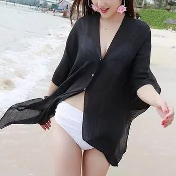 Летний сарафан, накидка, сексуальный шифон, накидка, женское бикини, пляжное платье чёрный