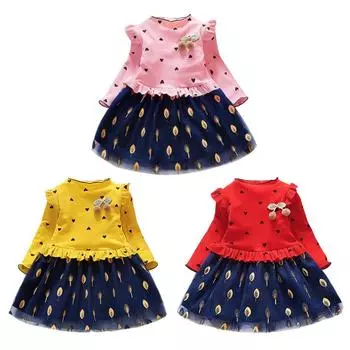 Летний сарафан принцессы для маленьких девочек, лоскутное платье с длинными рукавами и узором в виде сердца и листьев L жёлтый