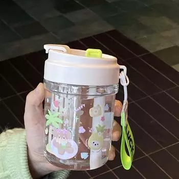 Летний щенок-серфер Герметичная чашка-соломинка Пластиковая чашка, Высокотемпературная без запаха Тритан Подарок, Разделение чая 580ml