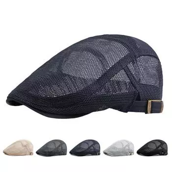 Летний сетчатый дышащий берет для мужчин и женщин, кепка газетчика, уличные солнцезащитные шляпы, плоская шляпа, регулируемая шляпа плюща 55-60cm хаки