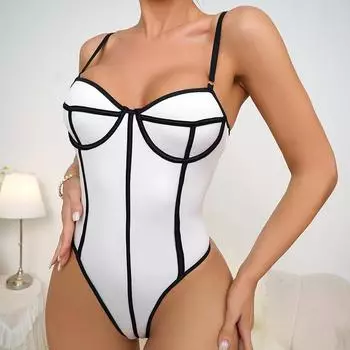 Летний сексуальный пляжный комбинезон с открытой спиной и принтом в европейском и американском стиле, контрастного цвета S белый