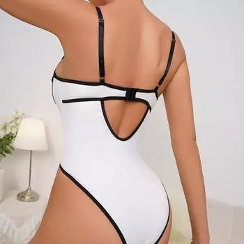 Летний сексуальный пляжный комбинезон с открытой спиной и принтом в европейском и американском стиле, контрастного цвета S белый