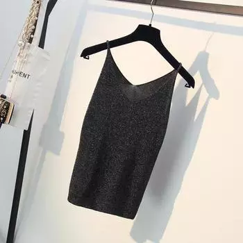 Летний сексуальный женский жилет с V-образным вырезом из шелка, облегающий жилет без рукавов, модная облегающая рубашка-топ One