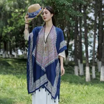 Летний шарф, индивидуальная мода, принт, шаль из хлопка и льна, одежда в этническом стиле, шарф, накидка для путешествий 90