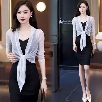 Летний шелковый сетчатый женский кардиган-шаль с кружевной защитой от солнца Total length 61CM (100-140 catties) серый