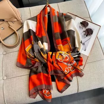 Летний шелковый шарф-цепочка, женский темпераментный шарф, холодная и ветрозащитная шаль, внешний шарф, пляжное полотенце 90*180cm синий