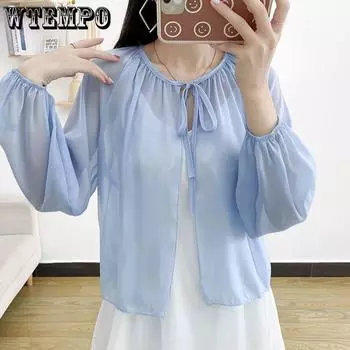 Летний шифоновый кардиган, женский большой тонкий шаль, солнцезащитное тонкое пальто, солнцезащитное пальто и свободная рубашка S белый