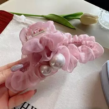 Летний шифоновый крабовый зажим для волос с жемчугом, элегантная большая сетчатая заколка для волос для женщин, аксессуары для женщин, заколки для волос для девочек