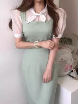 Летний шикарный комплект из двух предметов с открытой вилкой, женский однотонный топ с короткими рукавами + трапециевидное платье миди, женское кружевное элегантное облегающее повседневное вечерние клубный костюм S зелёный