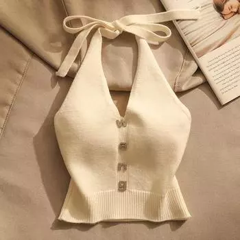 Летний шикарный сексуальный трикотажный топ с подтяжками для девочек, милый стиль, со шнуровкой и открытой спиной, новый дизайн, повседневная модная одежда на бретельках S белый
