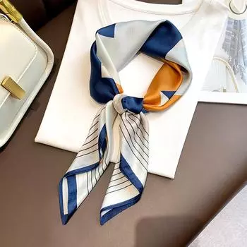 Летний синий женский шарф из искусственного шелка с принтом, маленькая площадь чёрный