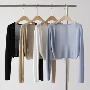 Летний солнцезащитный кардиган для женщин, тонкий трикотажный трикотаж, перспективные топы с длинным рукавом, повседневные, черного, белого, хаки, синего цвета, короткое пальто one size чёрный