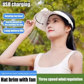 Летний солнцезащитный козырек с большим объемом воздуха для защиты от солнца, бейсболка с вентилятором белый