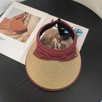 Летний солнцезащитный крем новый тонкий травяной плетеный виниловый солнцезащитный крем пустой цилиндр новый ледяной шелковый бант замедляющий старение пустой цилиндр M56-58cm бежевый