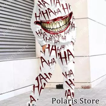 Летний спортивный костюм для мужчин, комплект из 2 предметов, длинные брюки, футболка HAHA Joker, комплект брюк, спортивные штаны, спортивные костюмы, одежда больших размеров