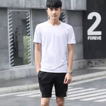 Летний спортивный костюм из хлопка с короткими рукавами, шорты для бега на открытом воздухе, быстросохнущие L белый