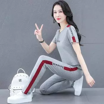 Летний спортивный костюм из хлопка с короткими рукавами, женская летняя одежда для мам среднего возраста, повседневный модный костюм из двух частей XXXXL
