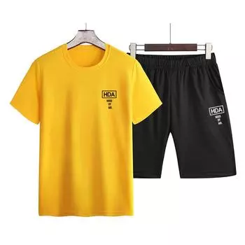 Летний спортивный костюм с короткими рукавами, мужской костюм, корейский тонкий тренд, повседневный спортивный костюм из двух частей XXXXL белый