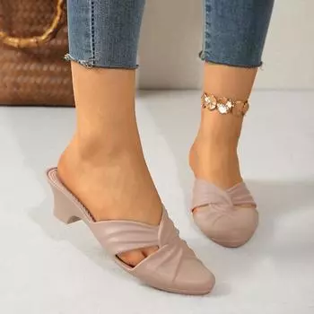 Летний стиль, модные дышащие полутапочки на танкетке для верхней одежды, нескользящие повседневные босоножки на среднем каблуке с носками для женщин 39