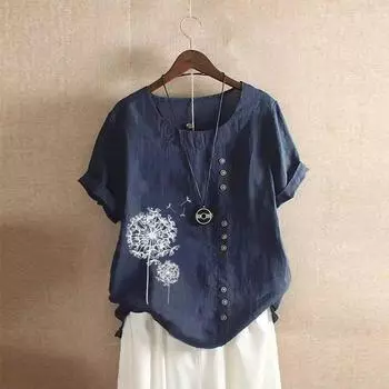 Летний свободный хлопковый пуловер большого размера в стиле ретро, футболка с короткими рукавами, хлопковая женская женская одежда большого размера S