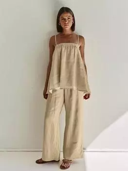 Летний свободный хлопковый топ без рукавов цвета хаки Clacive с широкими брюками с высокой талией, комплект женской уличной одежды