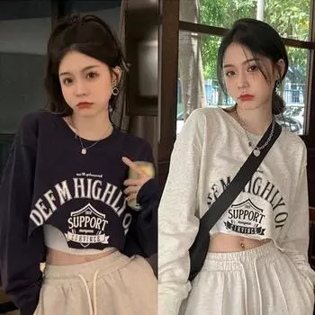 Летний свободный женский короткий внешний топ с круглым вырезом и нерегулярным принтом M