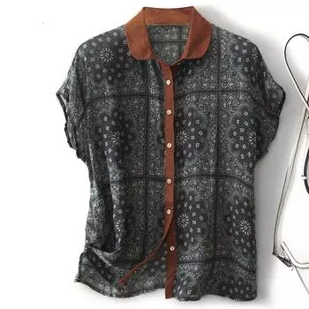 Летний свободный жилет в стиле ретро с короткими рукавами, футболка с клетчатым узором для женщин M синий