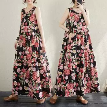 Летний свободный жилет в стиле ретро в стиле арт-деко, свободный жилет большого размера, платье-трапеция без рукавов для женщин, повседневные платья M