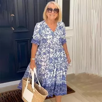 Летний темперамент, длинное платье для поездок на работу с цветочным принтом тай-дай, свободного и универсального размера для женщин S розовый