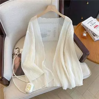 Летний тонкий кардиган большого размера для женщин, верхняя одежда, одежда для защиты от солнца, рубашки, свободные повседневные топы M белый