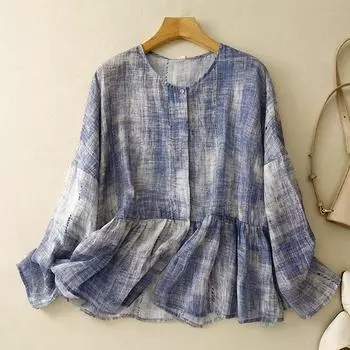 Летний тонкий стиль смешанный китайский кардиган в стиле дзен с кондиционером рубашка с принтом топ для женщин футболки M