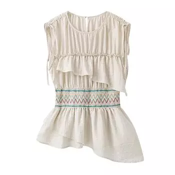 Летний топ без рукавов с милым неровным подолом во французском стиле для женщин, 2025 Medium кремовый/белый