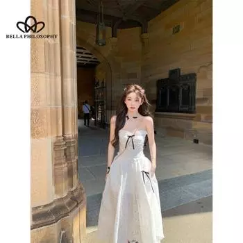 Летний топ без рукавов во французском стиле с бантом на талии, однотонное платье миди с цветочным принтом, костюм из двух предметов XS белый