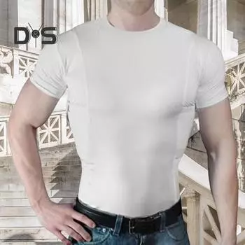 Летний топ для фитнеса унисекс, высокая эластичность, однотонный, бесшовный, с круглым вырезом, с короткими рукавами, потайная кобура, мягкий дышащий, быстросохнущий пуловер для мужчин M чёрный