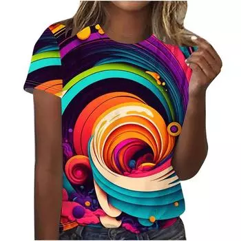 Летний топ для женщин с принтом Chroma Женская футболка Футболка большого размера Популярная одежда Женская одежда Футболка с коротким рукавом Женские рубашки S
