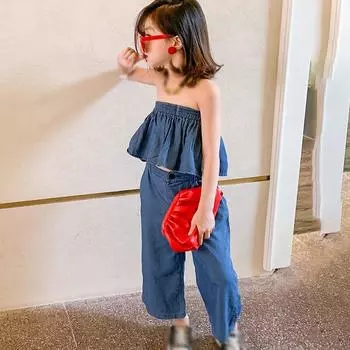 Летний топ из двух частей с запахом для девочек и широкие брюки 11