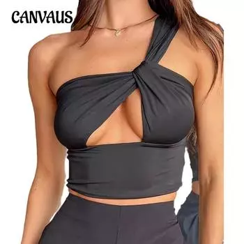 Летний топ на одно плечо с вырезом, сексуальный топ без шеи, женский сексуальный топ XS чёрный