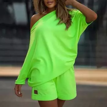 Летний топ, популярные однотонные женские шорты большого размера, яркий женский спортивный костюм, женские шорты, комплект для дома M жёлтый