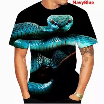 Летний топ с круглым вырезом и 3D-принтом в виде змеи, модная повседневная мужская футболка с короткими рукавами 6XL