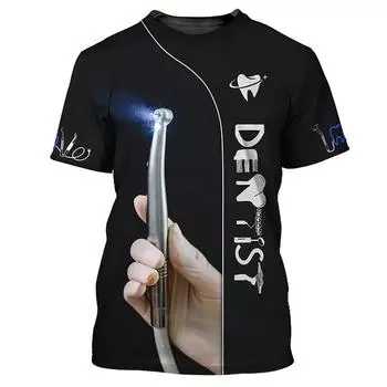 Летний топ с круглым вырезом и 3D-принтом зуба, модная повседневная футболка с коротким рукавом, униформа стоматолога, мужские футболки 6XL